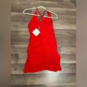 Just Quella Mini Red Dress With Ruching Size M